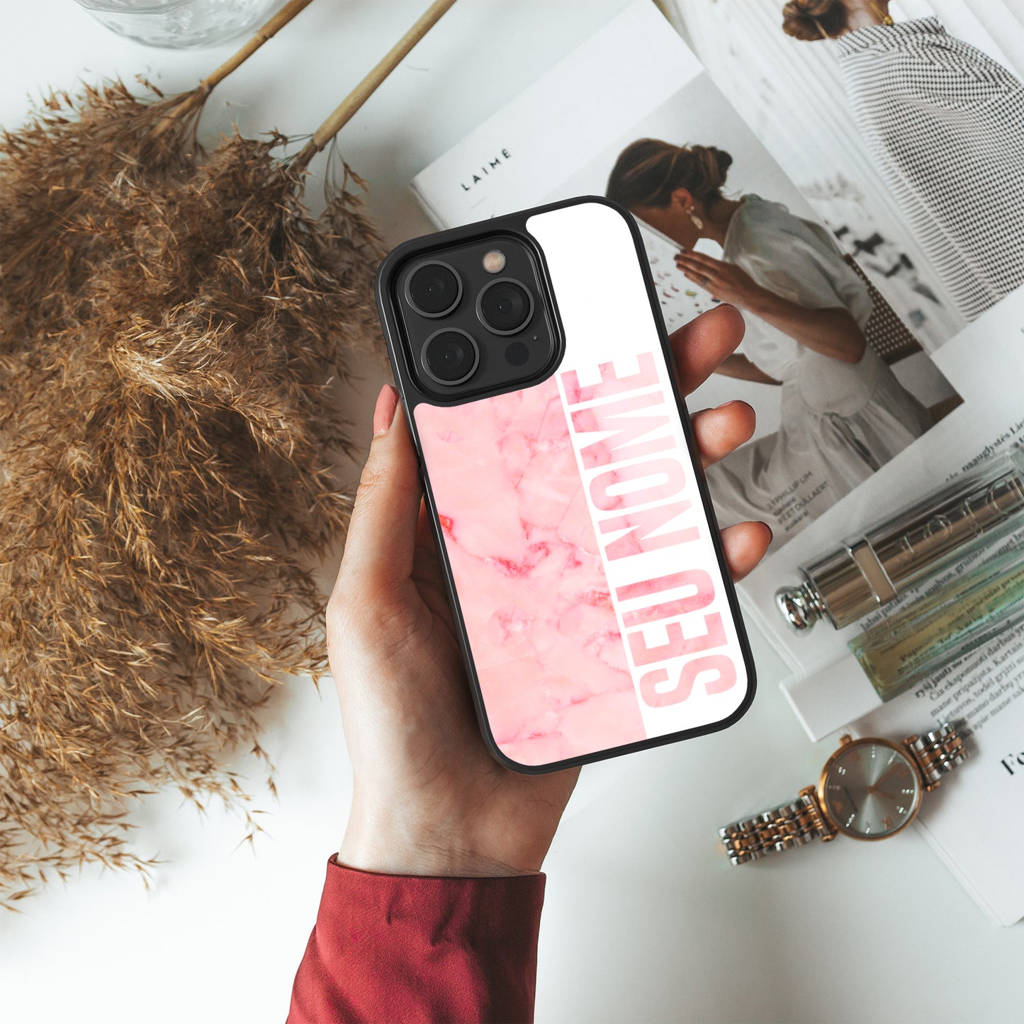 Capas Mármore Rosa com Nome